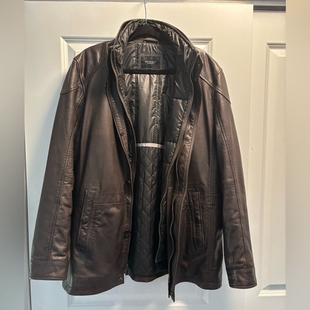 Regency Dark Leather Jacket with Nano Puff Removable Liner